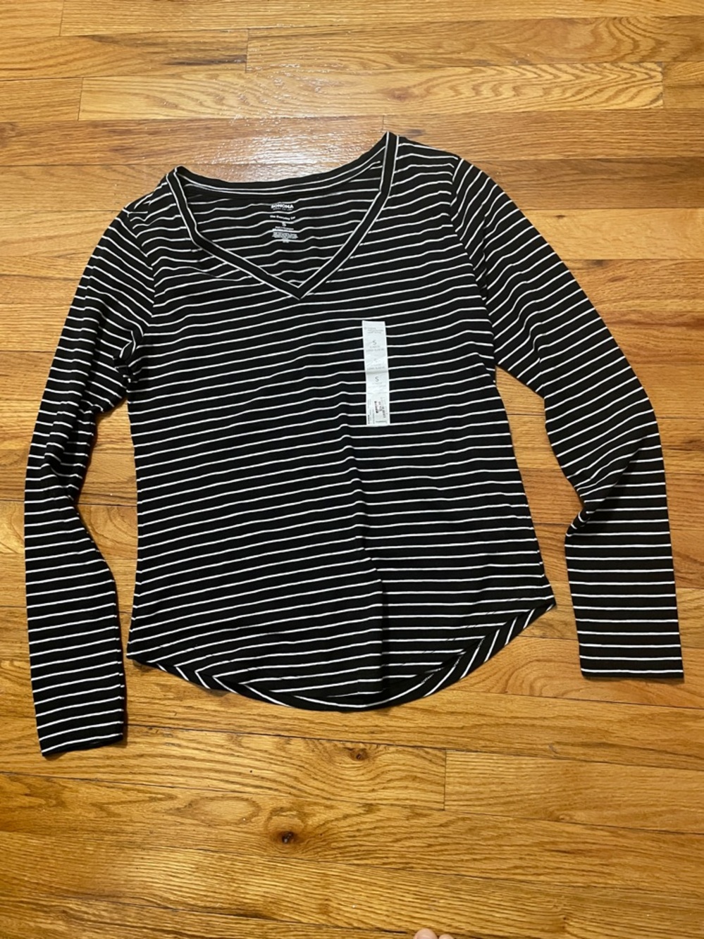Sonoma Black & White Striped V-Neck Tee